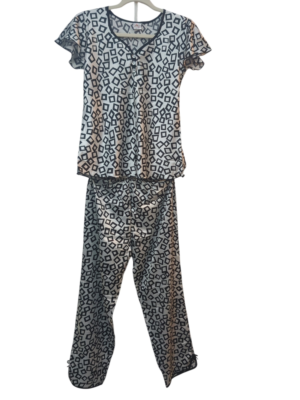 NK Boutique Small 100% Silk Geometric Pajama Lounge Set Y2K Quiet Luxury Resort